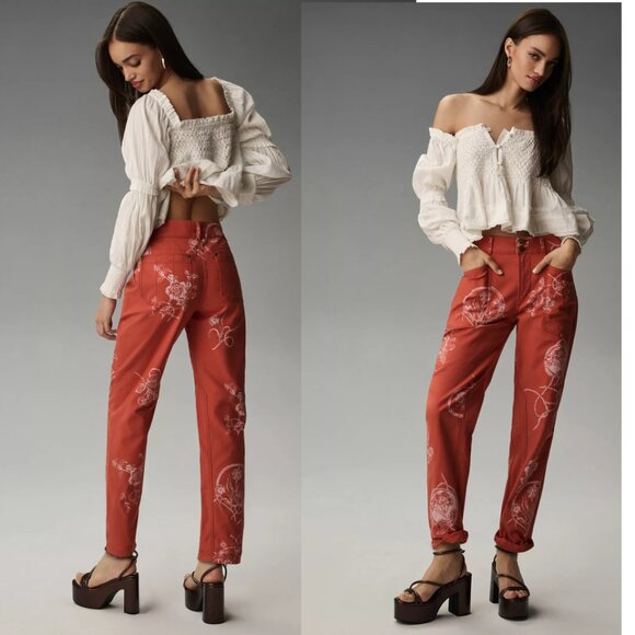 Anthropologie Pants - Anthropologie The Wanderer Printed Relaxed-Leg Pants by Pilcro 29 red new nwt